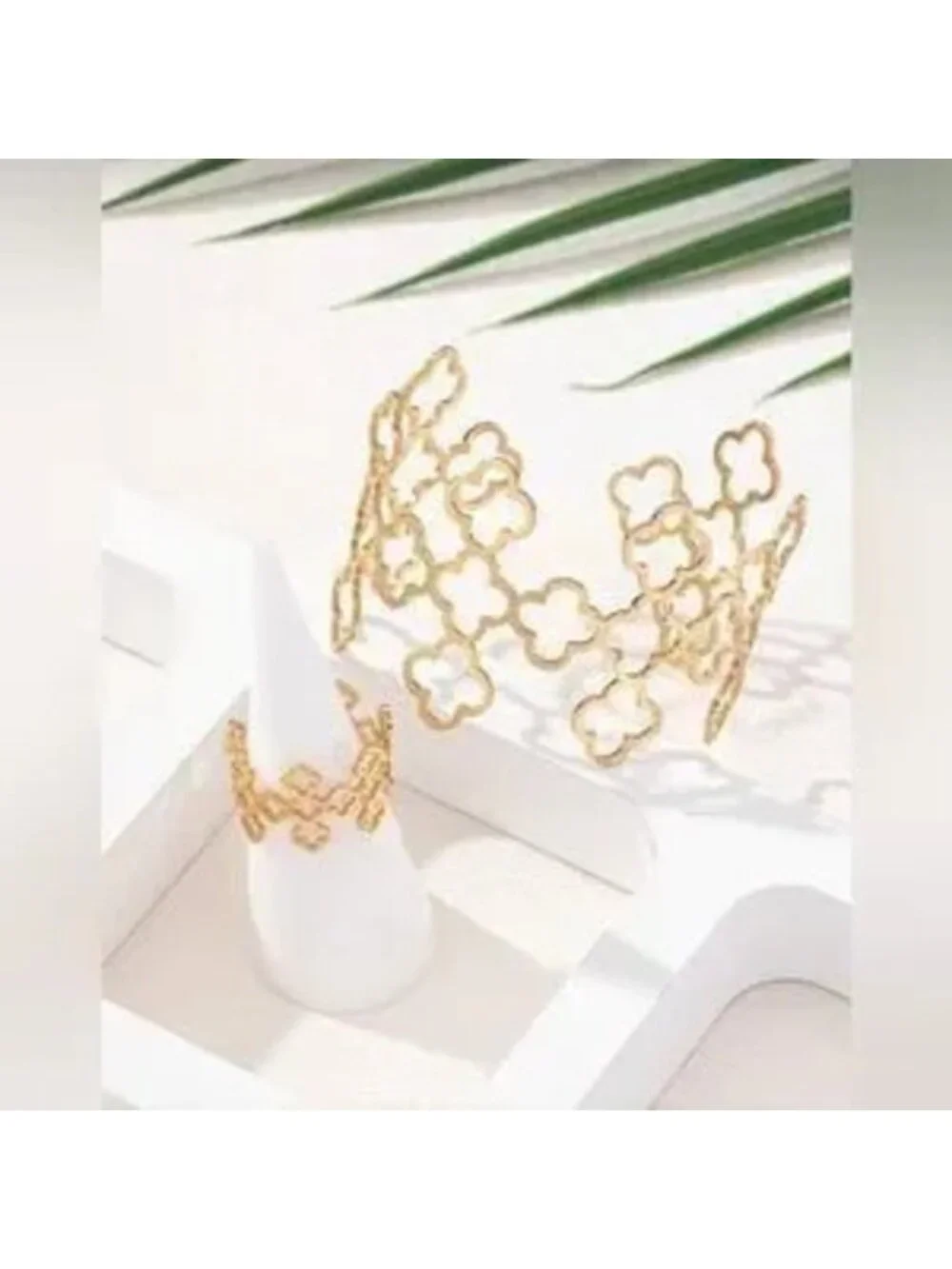 Gold Clover Bracelet and Ring Set